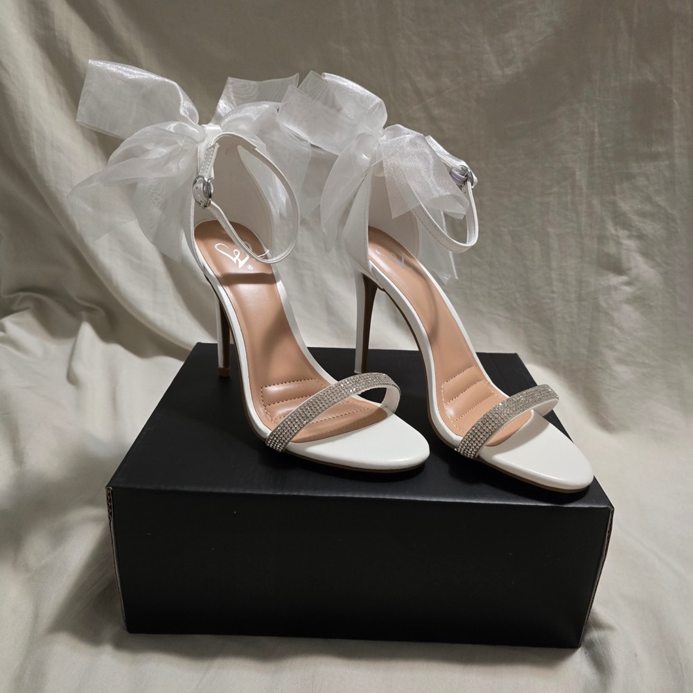 Sweet Glam Bow Detail Rhinestone Strap Stiletto Heels